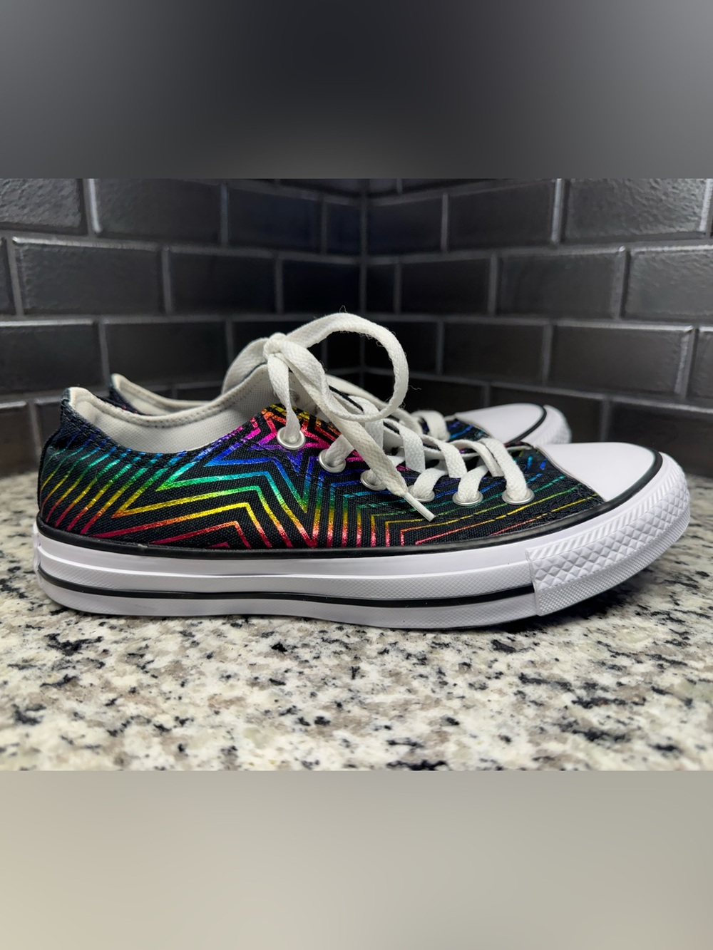 Converse All-Star Canvas Sneakers with Rainbow Chevron Pattern,  Women’s sz 7